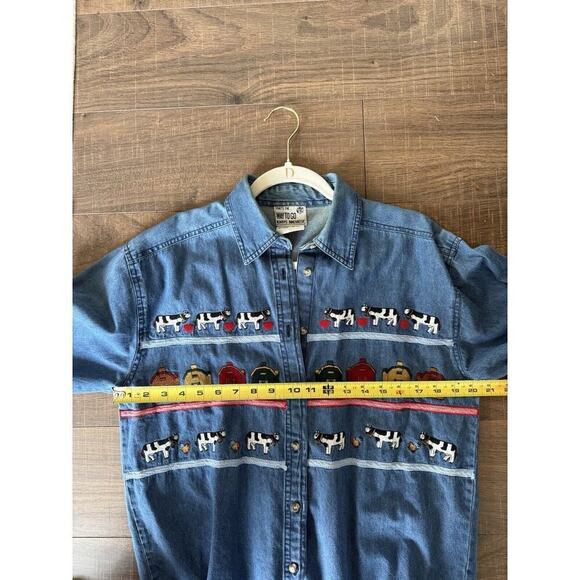 Way To Go Denim Button Up Shirt Embroidered Farm Animals Womens Medium Vintage - Picture 7 of 7